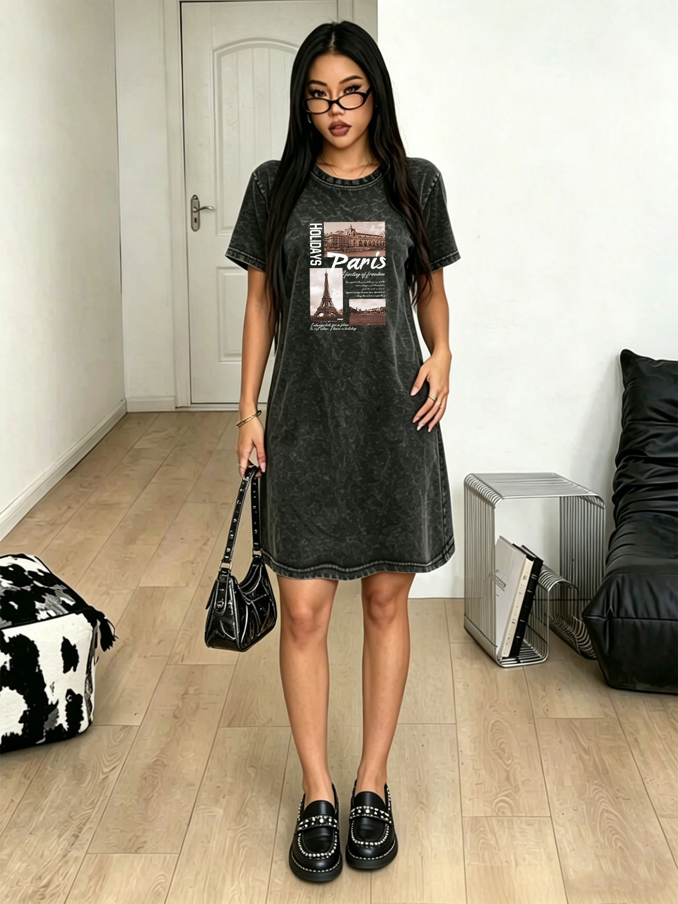 Streetwear Brand In Paris - Abito T-shirt vintage lavato da donna,