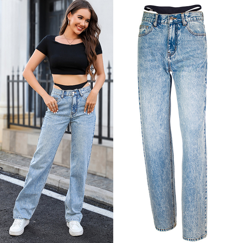 Streetwear Outfit Brand - Jeans dritti con cuciture finte in